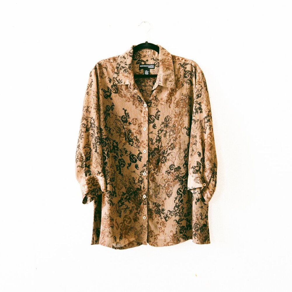 Vintage 90s/Y2K Distressed Floral Norton McNaughton Woman 3/4 Sleeve Blouse